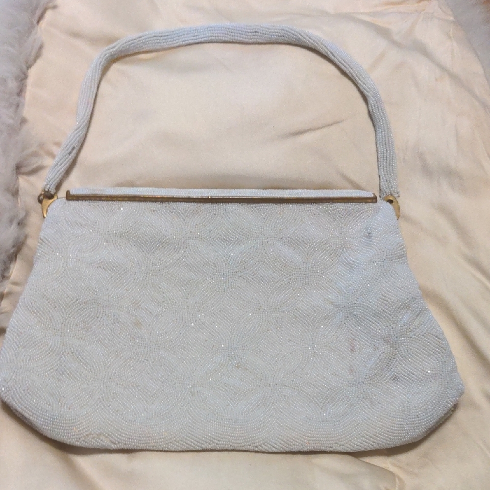 Elegant White Beaded Women's Bag